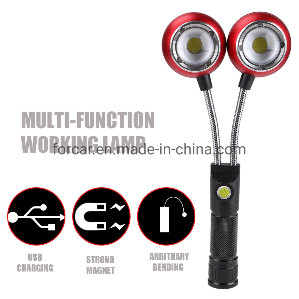 Wholesale Flexible Double Head Working Inspection Spotlight Portable COB USB Rechargeable Work Lamp 18650 Battery LED Magnetic Work Light