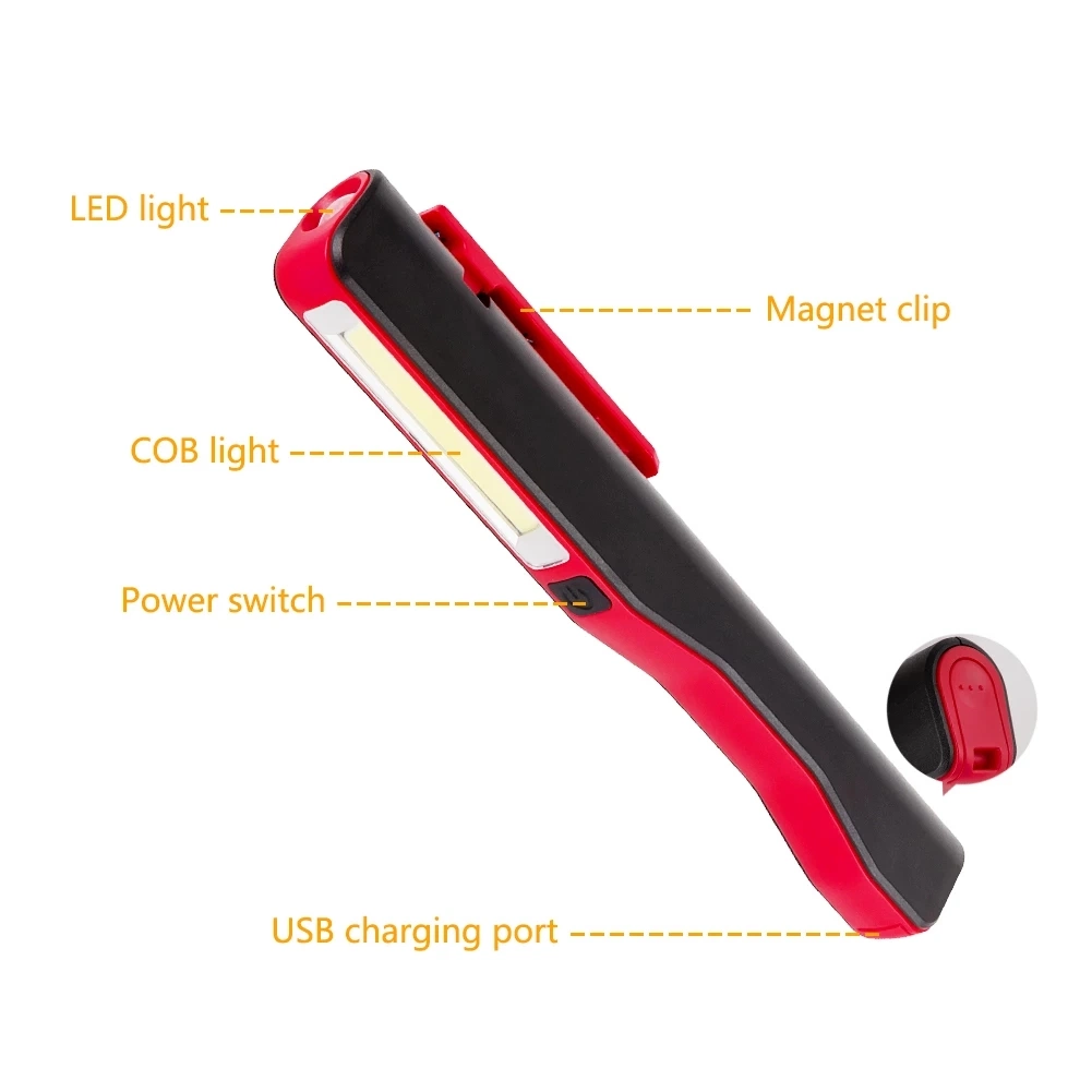USB Charging COB LED Flashlight Multifunction LED Torch Light with Magnetic Working Inspection Lamp Pen Pocket Lamp
