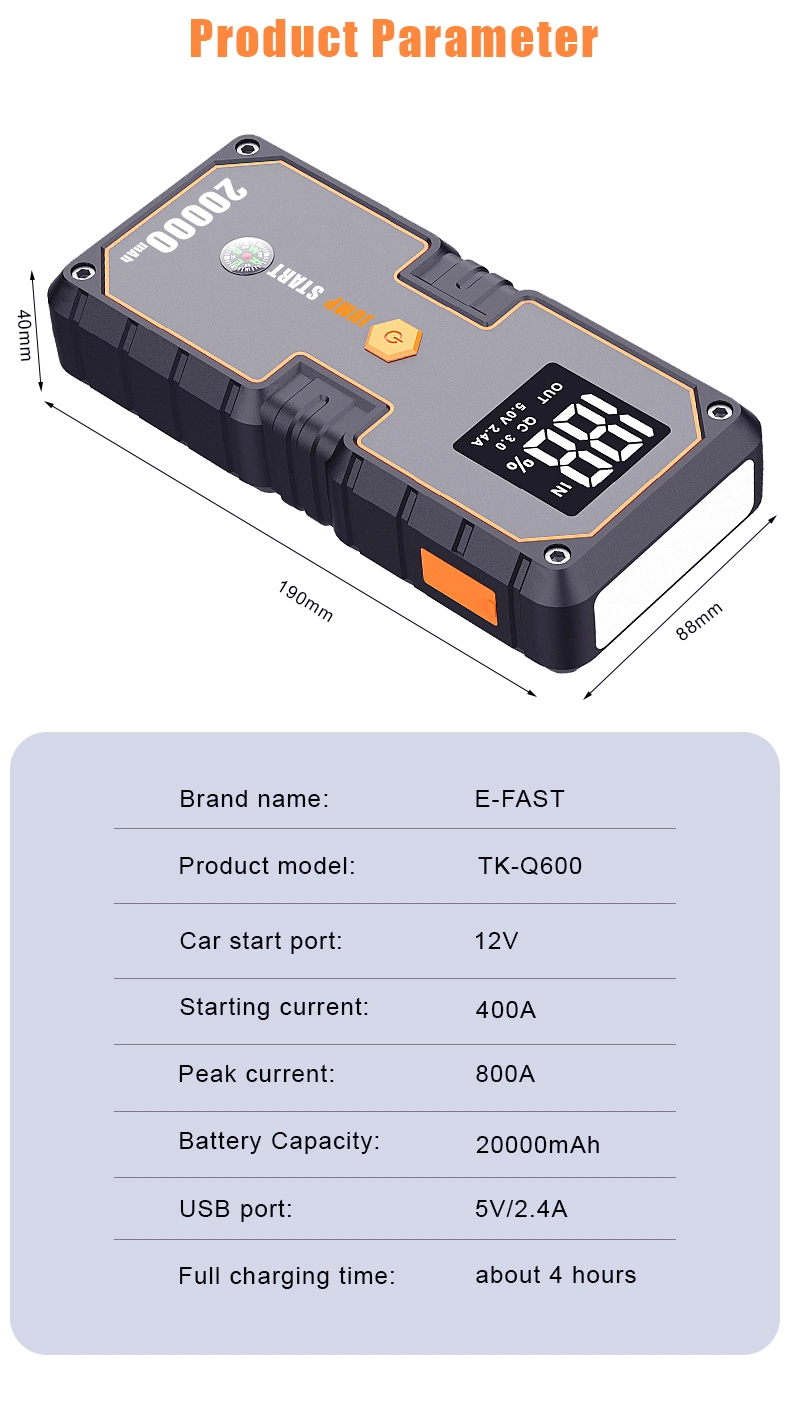 Car Emergency Start Power Supply 20000mA 12V Portable Power Bank Jump Starter for Car Booster Battery Starting Device