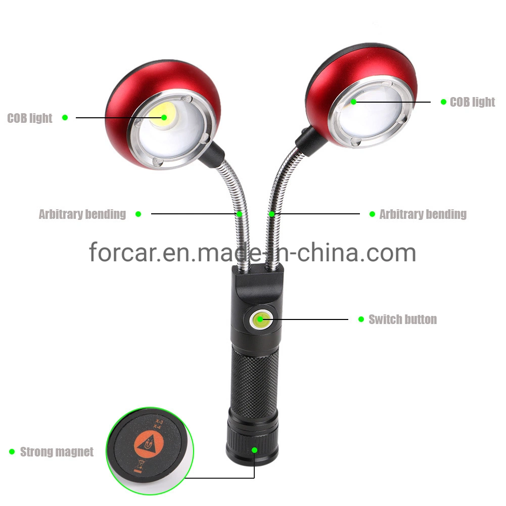Wholesale Flexible Double Head Working Inspection Spotlight Portable COB USB Rechargeable Work Lamp 18650 Battery LED Magnetic Work Light