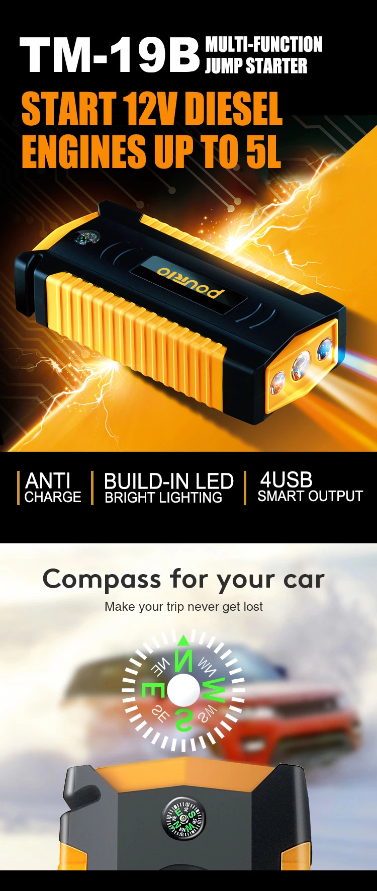 High Power 69800mAh Portable Power Bank Lithium Battery Kit 6 Volt Battery Booster Car Jump Starter