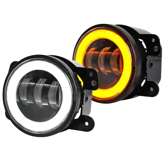 4inch 30W Round Car LED Fog Driving Work Light, Jeep ATV UTV Bus White Halo DRL, Truck Offroad 4X4 SUV Bumper Daytime Running Amber Turning Lamp 