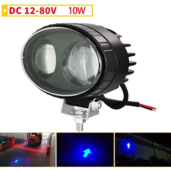 Hot Selling 10W Forklift Super Bright LED Safety Warning Arrow Light Round Light 12~80V DC Blue Red Color Work Lamp for Warehouse Depot Truck Forklift 